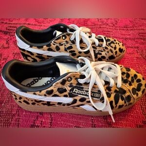 Reebok Leopard Calf Hair Classic Sneakers - Tan/Black/White